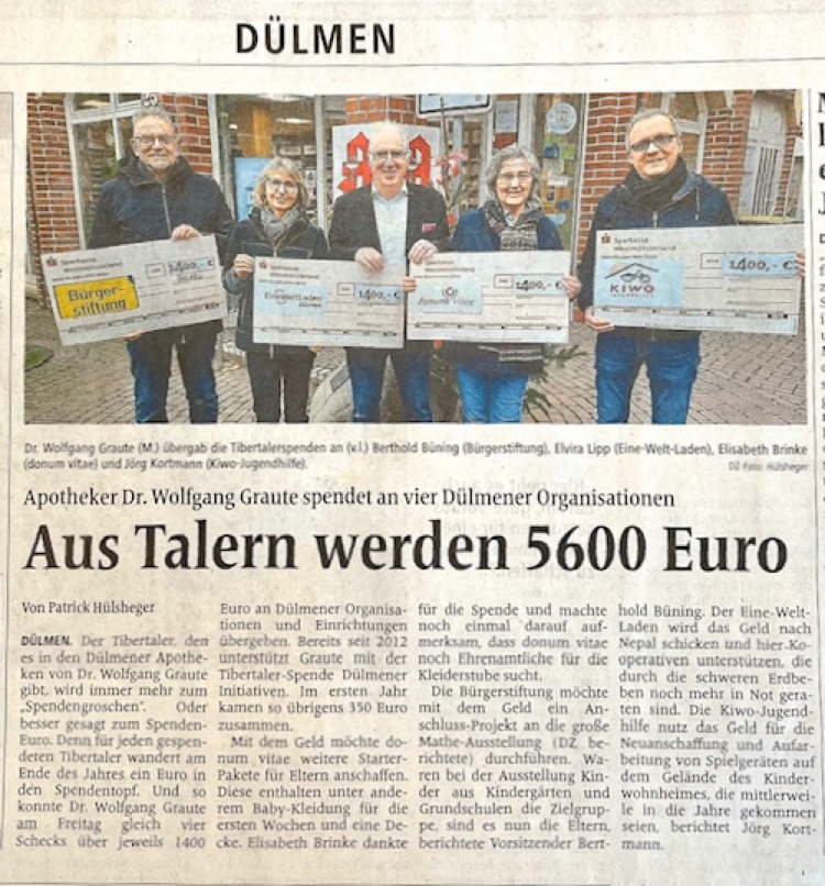 Eine erfreuliche Spende für ehrenamtliche Einrichtungen in Dülmen ...